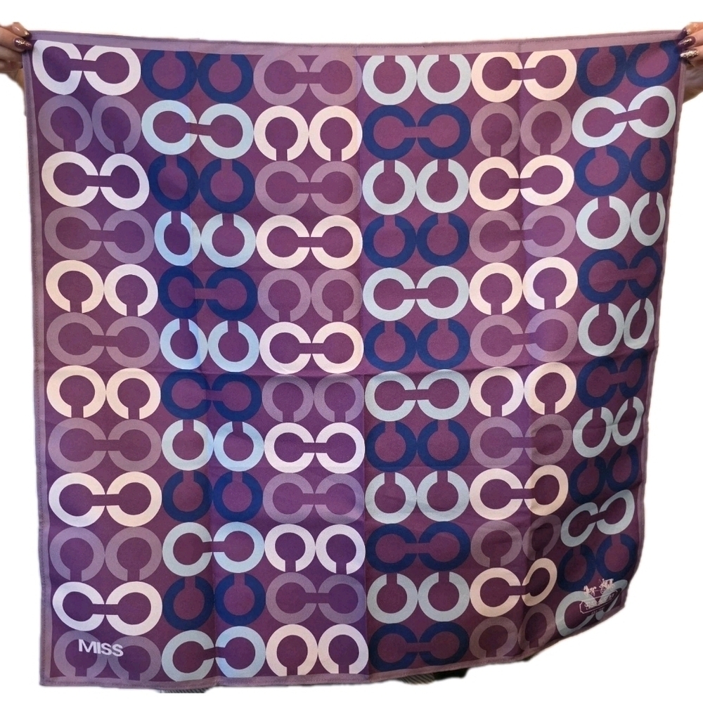 RARE Coach x Miss Furoshiki Scarf Wrap Purple Logo Print Square Japan Collab - Picture 14 of 14